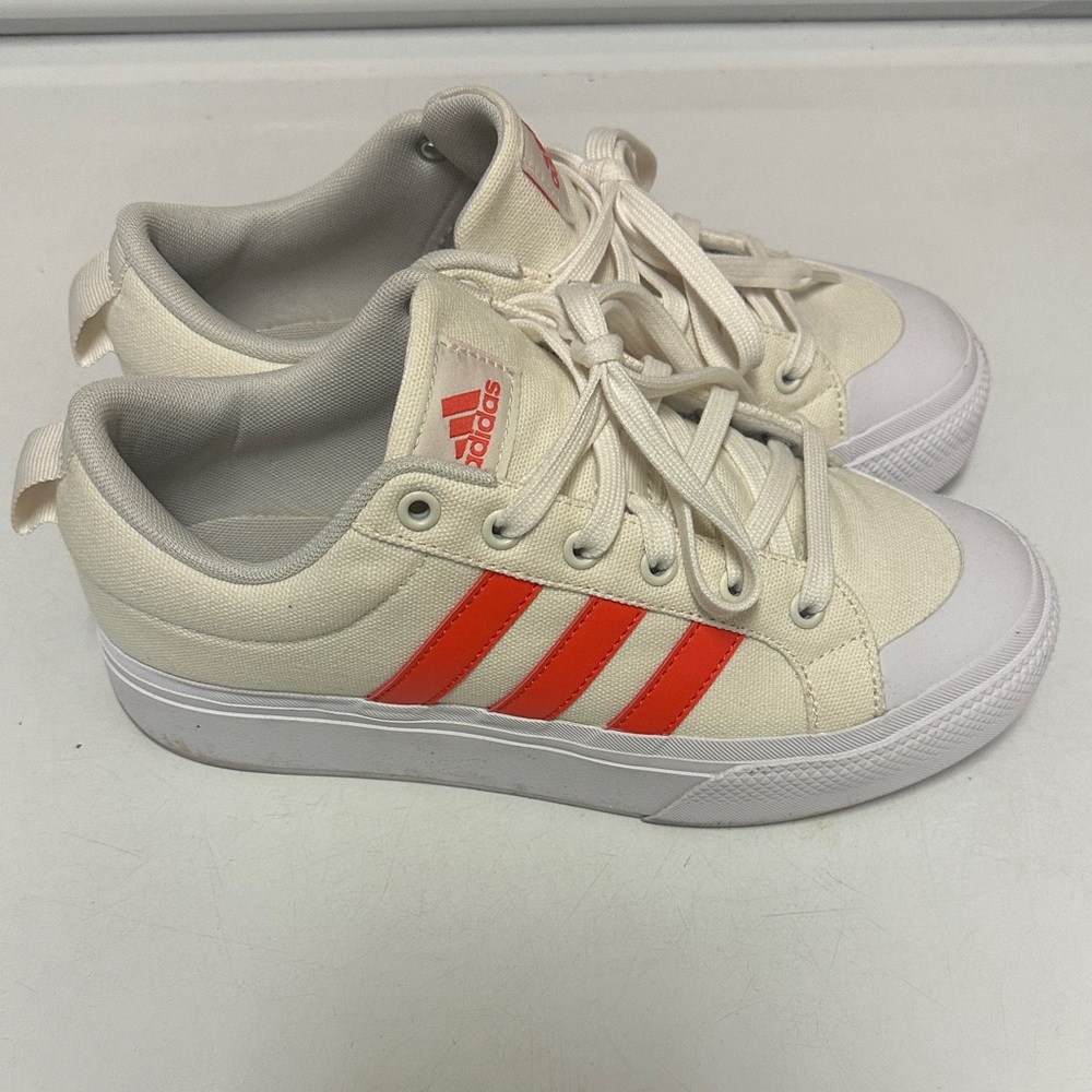Adidas Off-White and Pink/Red Striped Sneakers
